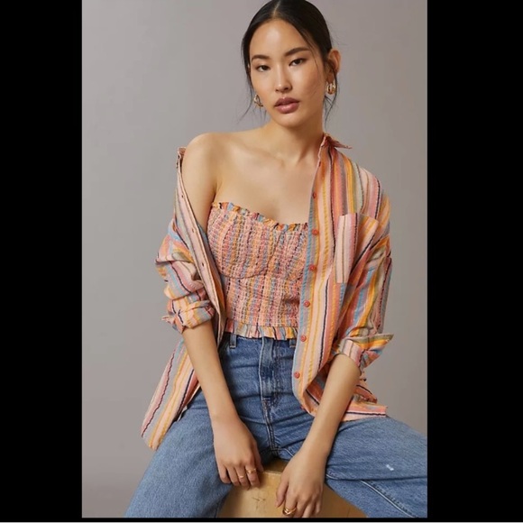 Anthropologie NWT Rainbow Smocked Strapless Top Size L. - Picture 7 of 8